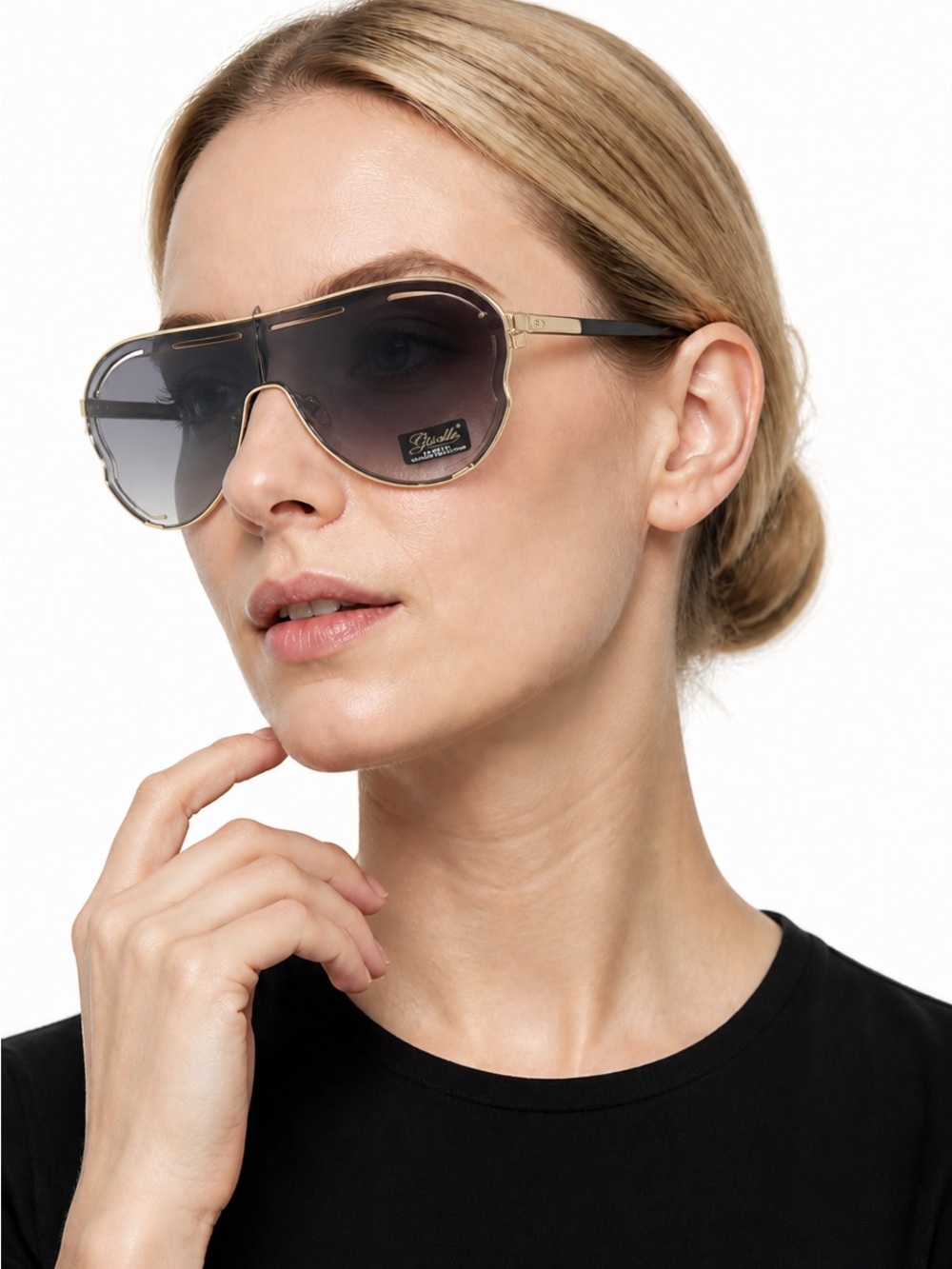 Gold Metal Aviator Sunglasses with Black Gradient Lenses (8-9) UV 400